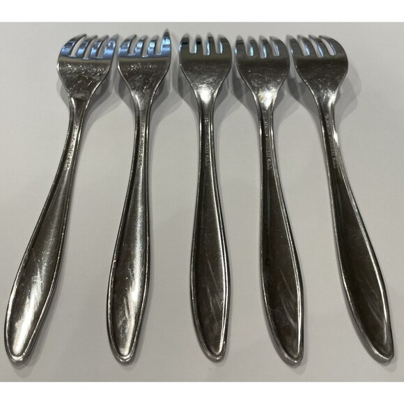 Majesco Stainless Steel Forks 6 7/8" Salad Set of 5 Vintage MCM MJS3 Pattern - Picture 6 of 10